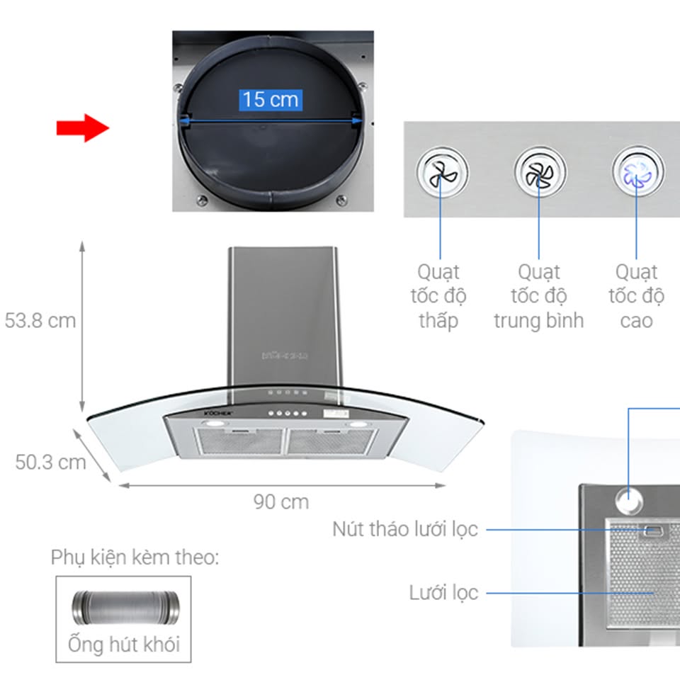 H&igrave;nh ảnh m&aacute;y h&uacute;t m&ugrave;i trong kh&ocirc;ng gian bếp hiện đại, minh họa đường ống tho&aacute;t kh&iacute; v&agrave; nguy&ecirc;n nh&acirc;n khiến thiết bị ph&aacute;t ra tiếng ồn lớn.